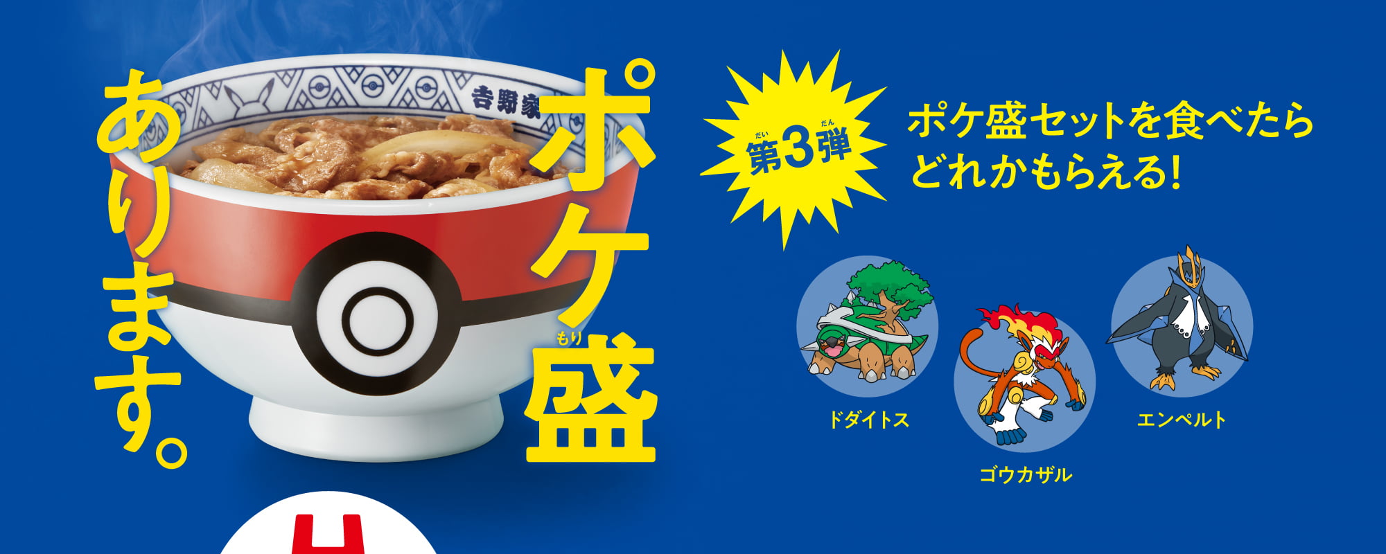 第2弾：ポケ盛セットを食べたらどれかもらえる！ハヤシガメ、モウカザル、ポッタイシ、ルカリオ、リーフィア、グレイシア。