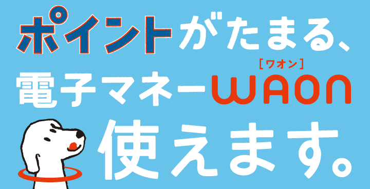 ポイントがたまる、電子マネーWAON使えます。