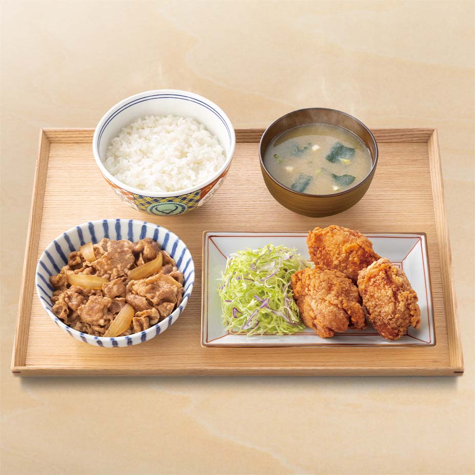 W定食（牛皿・から揚げ定食）