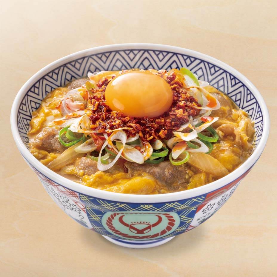ねぎラー油月見牛とじ丼
