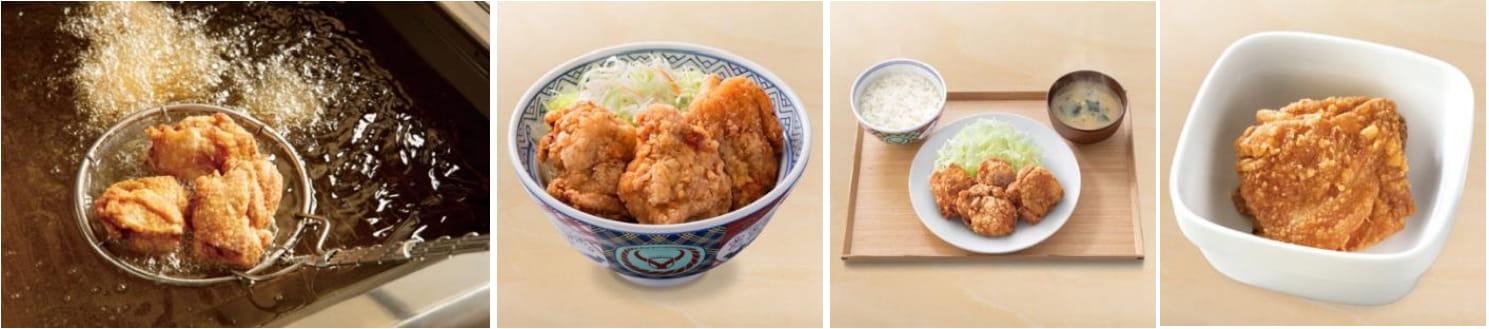 「から揚げ丼」「から揚げ定食」「から揚げセット」「から揚げ(単品)」のイメージ画像
