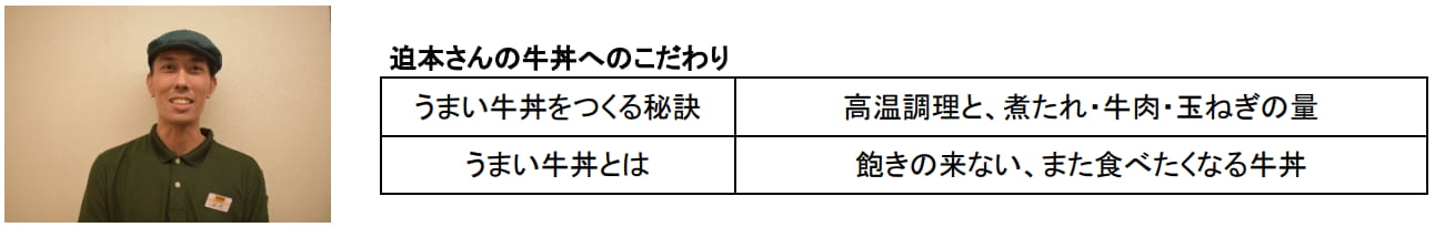 迫本さんの牛丼へのこだわり