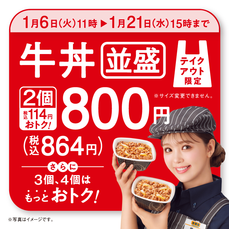 【テイクアウト限定】牛丼並盛2個以上がお得！