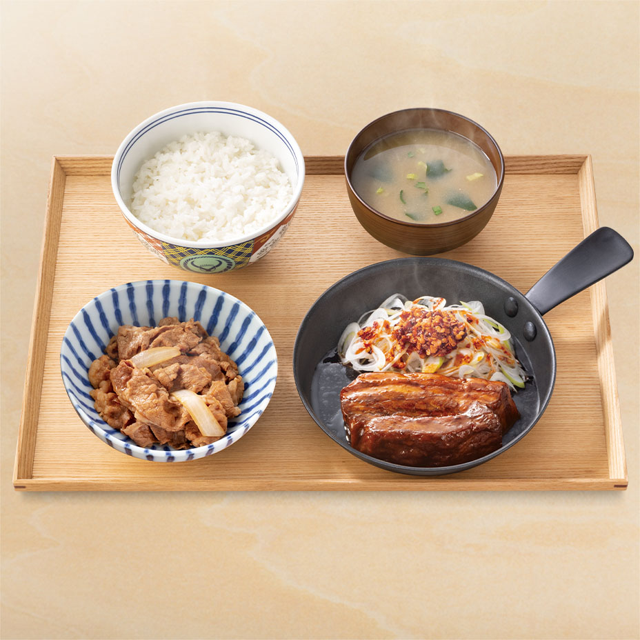厚切り豚角煮牛小鉢定食